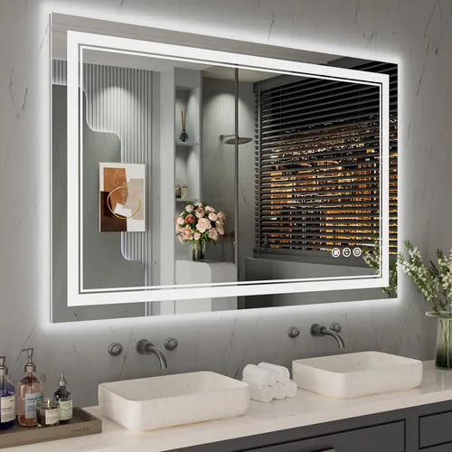 Miniatura 61 de Espejo de baño LED de 72 x 36 pulgadas, retroiluminado y frontal iluminado, espejo de tocador grande iluminado con luces, antiniebla, regulable