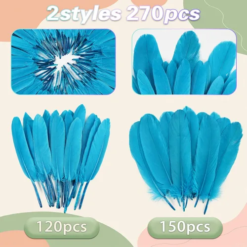 Miniatura 4 de iHUFeather 270 plumas de ganso azul aguamarina para manualidades, 2 estilos de 4 a 7 pulgadas, plumas naturales a granel para bricolaje, cosplay
