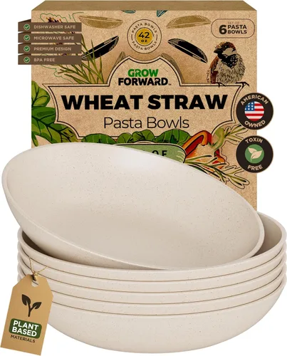 Miniatura 11 de Grow Forward Tazones Premium de Paja de Trigo para Pasta - 30oz Platos Hondos Irrompibles Anchos y Poco Profundos Juego de 6 - Tazones de Pasta
