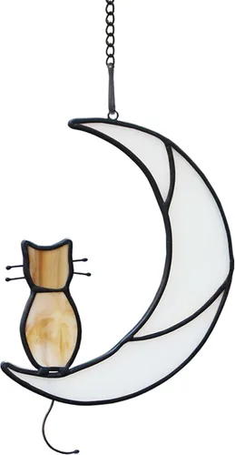 Miniatura 9 de Black Cat Decor On Moon Suncatcher Decoration,Cat Memorial Gifts for Cats Lovers Stained Glass Window Hangingt,Cats Loss Sympathy Gift,Pet Memorial
