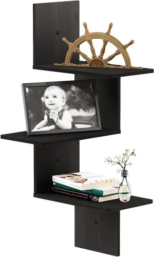 Miniatura 8 de Furinno Rossi - Estantería flotante de pared entrelazada, 4 unidades, color espresso