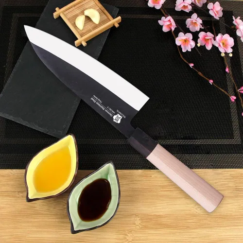 Miniatura 4 de Cuchillo Deba WILDMOK de 7 pulgadas, cuchillo Usuba asiático para salmón, cuchillo Sashimi de acero inoxidable alemán con hoja y mango de madera