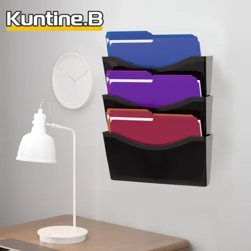 Miniatura 5 de Kuntine.B 3 unidades de organizador de archivos de bolsillo único negro para colgar en la pared, organizador de correo y revistas para montar