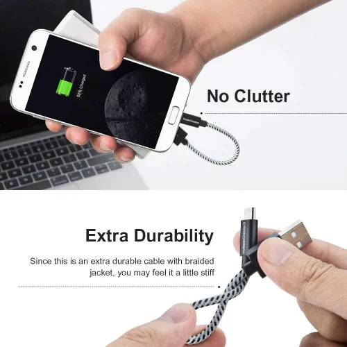 Miniatura 4 de CableCreation Cable micro USB corto, USB a micro USB 24 AWG cable de carga rápida triple blindado, compatible con PS5/PS4, Raspberry Pi Zero, Negro