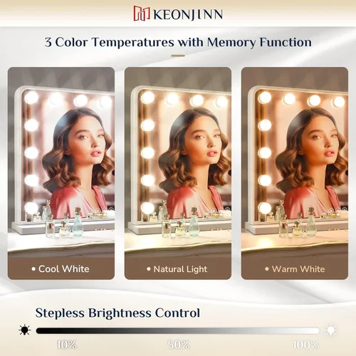Miniatura 12 de Keonjinn Espejo de tocador Hollywood con luces y altavoz Bluetooth, 15 bombillas reemplazables, espejo de maquillaje con 2 bombillas de repuesto, 3
