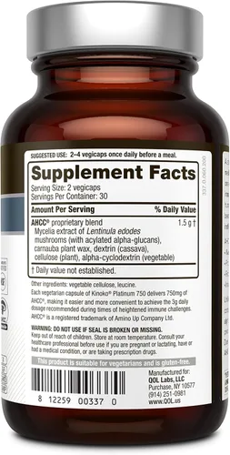 Miniatura 3 de Quality of Life Kinoko Platinum AHCC Apoyo inmunológico y liberación sostenida de resveratrol