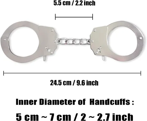 Miniatura 2 de HOHAJIU Esposas de juguete de metal con llaves, esposas de juguete de metal para niños (plata)