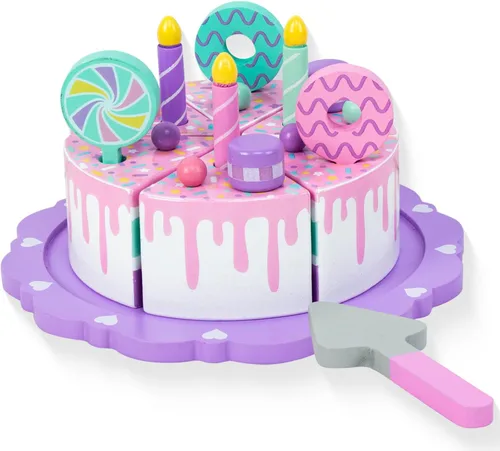 Juguetes de pastel para niños pequeños de 2 a 5 años, juguete de comida de madera para jugar a fingir, pastel de cumpleaños falso, juguete de cocina