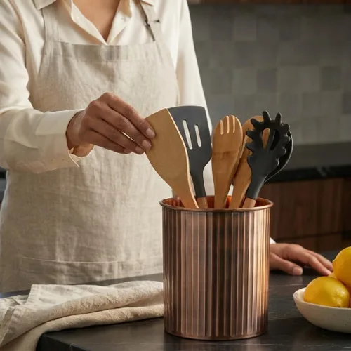 Miniatura 2 de Monarch Abode Kitchen Utensil Holder – Ridge Embossed Metal Antique Copper Utensil Holder, Decorative Utensil Crock for Kitchen Counter, Cooking