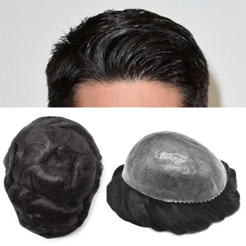 Miniatura 29 de Toupee para hombres Cabello humano Toupee Hombres Hairpiece Poly Thin Skin Mens Hair System Hair Pieces Sistema de reemplazo para hombre Protesis