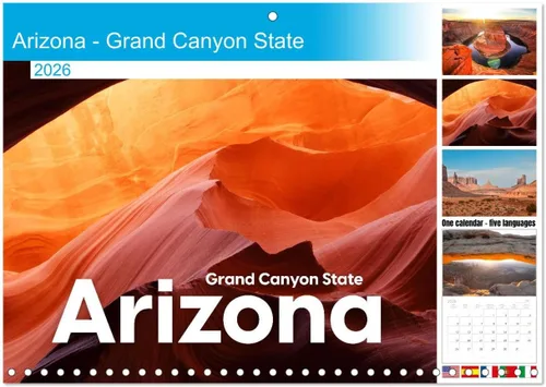 Arizona - Calendario mensual de pared mensual del estado del Gran Cañón 2023 de 11.7 x 16.5 pulgadas (abierto), calendario mensual de Calvendo 2023