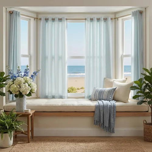 Miniatura 5 de Vangao Cortinas de lino a rayas para sala de estar, dormitorio, casa rural con estampado de rayas de tictac, cortinas impresas con ojales
