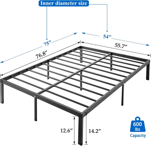 Miniatura 3 de VECELO - Base de cama metálica tamaño matrimonial de 14 pulgadas, moderna (juego de 2)
