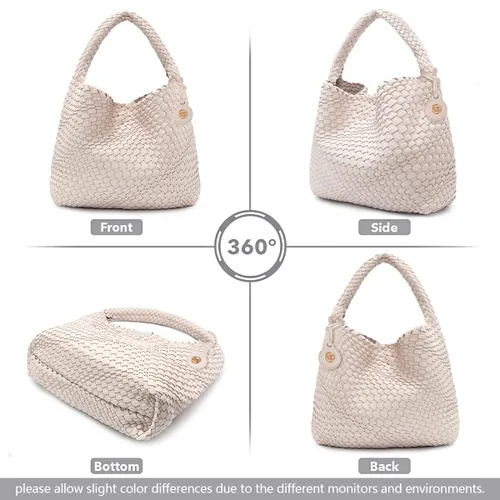 Miniatura 6 de PS PETITE SIMONE Bolso de mano tejido para mujer, bolso grande tejido de cuero, bolso trenzado, bolso tejido color avellana, A-Cremy blanco