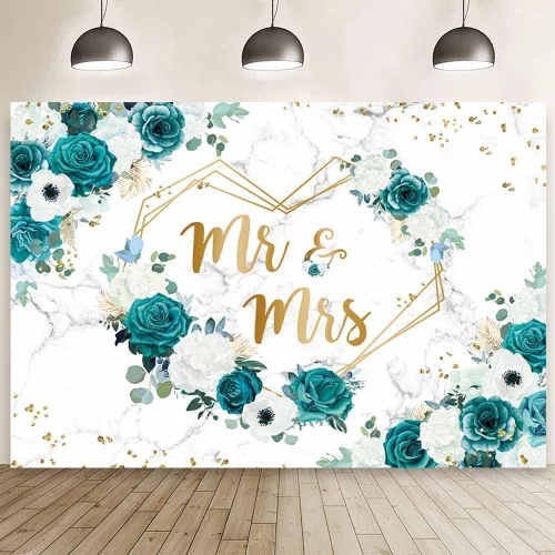 Miniatura 9 de AIBIIN Telón de fondo de 7x5 pies Mr y Mrs con flores blancas y puntos dorados de glitter para despedida de soltera, fondo para fotografía con Blanco