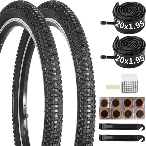 Juego de neumáticos y tubos de bicicleta de 20 x 1.95, paquete de 2 neumáticos de bicicleta de montaña de 20 pulgadas con tubos interiores de 20 x