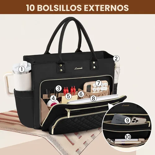 Miniatura 4 de LOVEVOOK Bolsa Tote para Maestras para Mujeres Trabajo, Bolsa para Laptop Bolsa Tote de Trabajo Bolsas de Enfermera Con Portavasos Grande, Maletín