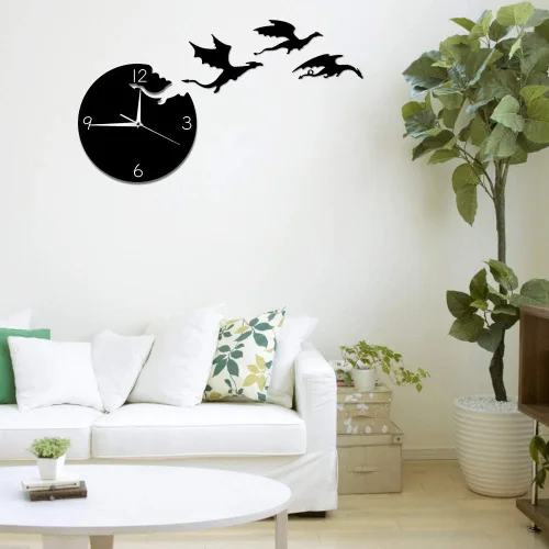 Miniatura 5 de The Geeky Days Reloj de pared de dragón de fantasía enojado mágico volador abstracto gótico cuento de hadas dragón arte de pared cuarzo analógico
