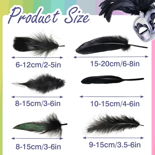 Miniatura 2 de TOAOB 480 plumas surtidas para manualidades, 6 estilos, plumas naturales negras, tamaño mixto, suministros para manualidades, boda, hogar, fiesta