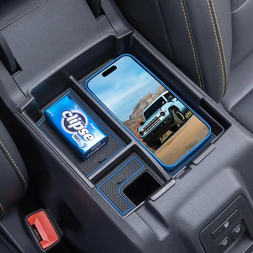 TOPINSTALL Bandeja azul 2025+ mejorada compatible con Ford Bronco 2025 2026 transmisión automática de 4 puertas, organizador de consola Bronco de