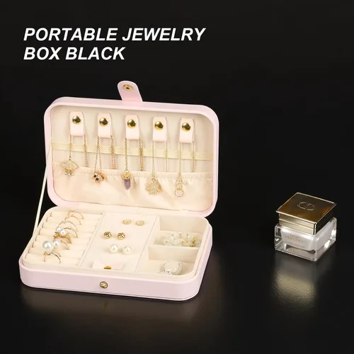 Miniatura 81 de Joyero pequeño, joyero de viaje portátil para mujer, mini organizador de viaje de 2 capas, regalo para mujeres y niñas, negro A