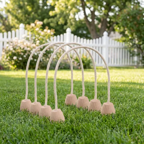 Miniatura 5 de Juego de 5 cubos de cuerda de algodón para croquet con base de madera, portátil, ligero, juego de césped familiar para actividades al aire libre