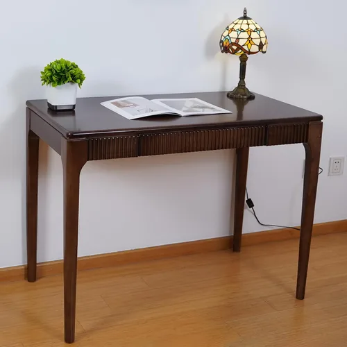 Miniatura 12 de Escritorio de madera maciza con cajón, escritorio de madera para oficina en casa para el trabajo, escritorio de computadora para estudiantes