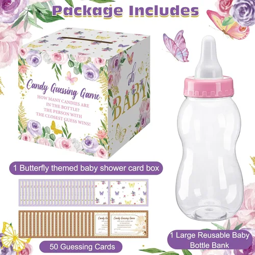 Miniatura 3 de Glenmal Juego de 52 piezas de regalo para juegos de baby shower, biberón grande para juego de ducha, adivina cuántos caramelos, decoraciones