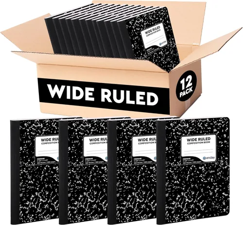Miniatura 11 de Emraw cuaderno de composición con cubierta de estilo mármol de color blanco y negro, con 100 páginas de papel blanco con renglones angostos, 2
