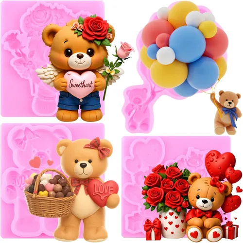 Miniatura 11 de ZiXiang Molde de silicona para oso para el día de San Valentín, molde de dulce de oso lindo molde de bola, perla, semiesfera, moldes de chocolate