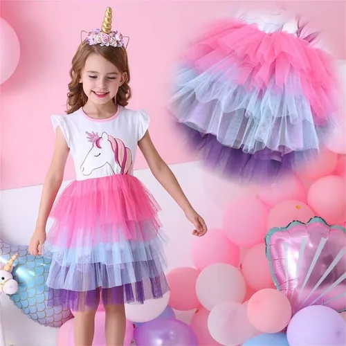 Miniatura 7 de VIKITA Vestido de verano para niña de flores, sin mangas, de poliéster, tutú para niñas de 3 a 7 años, hasta la rodilla