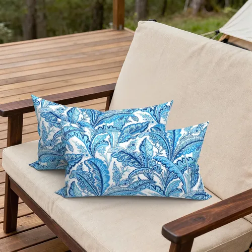 Miniatura 648 de Juego de 2 almohadas para exteriores de 16 x 16 pulgadas, repelentes al agua con interiores, para muebles de patio, hogar, jardín, geometría bohemia