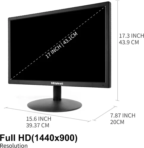 Miniatura 6 de SKitphrati Monitor de PC de 17 Pulgadas LED Monitor 1440x900, 75HZ, 5Ms, 16:10, Ángulo de Visión 95°(Horizontal), Panel TN, Montable en Pared VESA