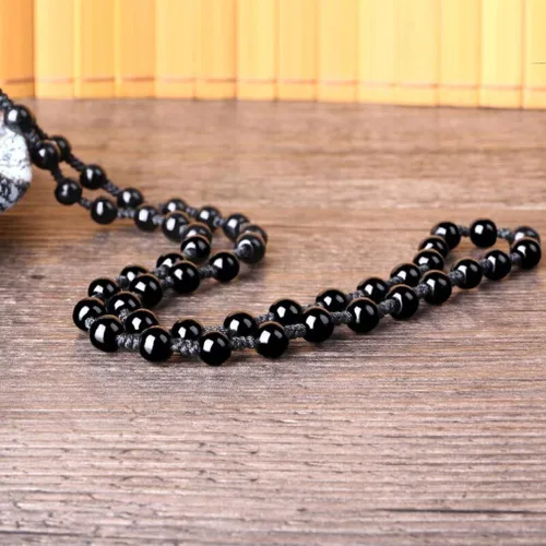 Miniatura 2 de Sánscrito de obsidiana genuina tallada a mano collar de Buda inamovible, collar de amuleto, Obsidiana