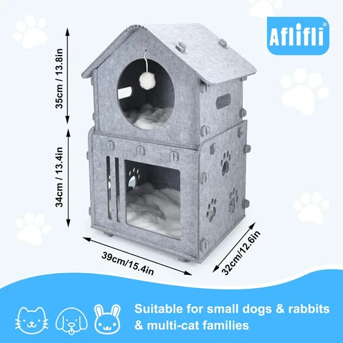 Miniatura 8 de Casa desmontable de 2 plantas para gatos de interior, camas cubiertas y muebles con acolchado lavable, bonito condominio moderno para mascotas