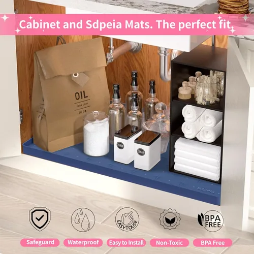 Miniatura 6 de Sdpeia - Tapete para debajo del fregadero, tapete impermeable de silicona mejorado, para proteger los gabinetes de cocina, organizadores y alacenas