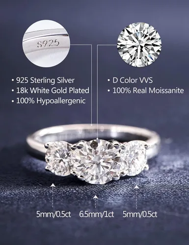Miniatura 2 de IMOLOVE - Anillo de boda de moissanita para mujer, anillos de eternidad, de plata de ley, anillo de aniversario chapado en oro blanco, tallas 4-11
