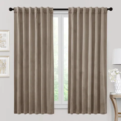 Miniatura 36 de RYB HOME - Cortinas de terciopelo beige, cortinas decorativas resistentes con pestaña trasera, cubierta de privacidad para oscurecer habitación