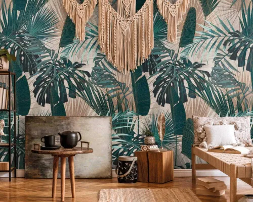 Miniatura 2 de CONCORD WALLCOVERINGS ™ Papel tapiz floral para dormitorio, hojas de palmera, beige, azul y verde, 63 pulgadas de ancho x 110 pulgadas de alto, 3