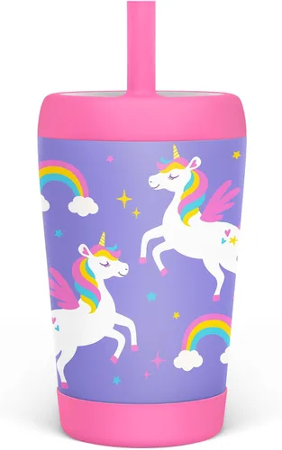 Miniatura 29 de Vaso de acero inoxidable aislado para niños con popote de silicona, taza para sorber de 12 onzas para niños (alfabeto)