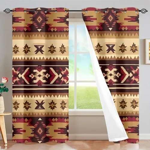 Miniatura 79 de Dreaweet African Tribal Blackout Curtains 63 Inch Long 2 Panels Set Bohemian Ethnic Geometric Grommet Top Thermal Insulated Curtains for Living Room