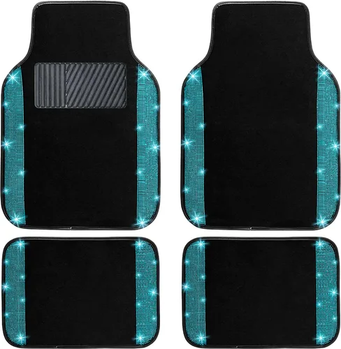 Miniatura 24 de NBTEPEM Juego completo de alfombrillas brillantes para piso de automóvil y funda para volante, ajuste universal para la mayoría de los automóviles