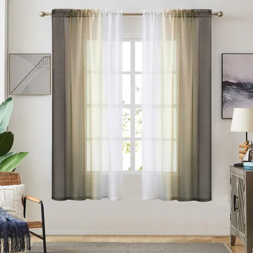 Miniatura 28 de Cortinas transparentes de lino sintético con degradado gris oscuro para dormitorio y sala de estar con bolsillo para barra, cortinas de gasa Gris