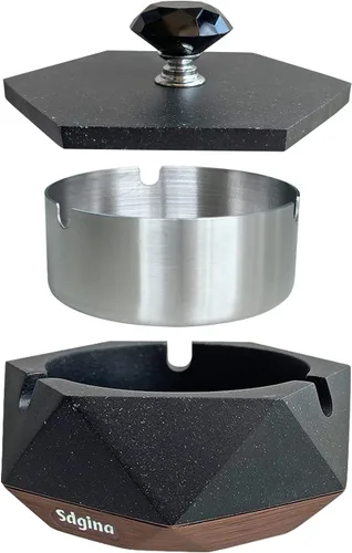 Miniatura 2 de Cenicero para exteriores con tapa, cenicero negro para patio exterior, bandeja de ceniza fresca al aire libre