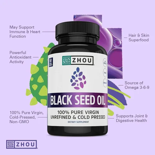 Miniatura 6 de ZHOU Aceite de semilla negra y cápsulas – Aceite de semilla de comino negro prensado en frío, Nigella sativa pura sin refinar, suplemento premium