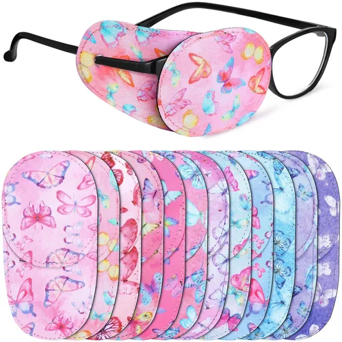 Newcotte 12 piezas de parche para ojos para niños, reutilizable, ajustable, para niñas y niños, para gafas, para ojo izquierdo o derecho, patrones
