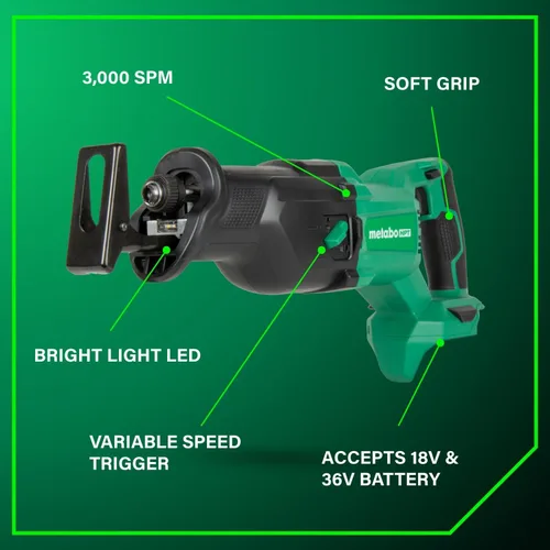 Miniatura 9 de Metabo HPT Taladro Percutor Inalámbrico MultiVolt™ de 18V, Destornillador de Impacto, Sierra Recíproca, y Linterna Kit Combinado de 4 Piezas