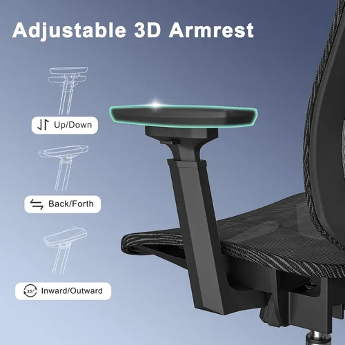 Miniatura 5 de Logicfox Silla de oficina ergonómica para largas horas – Soporte lumbar avanzado, reposabrazos y reposacabezas ajustables 3D, silla de malla