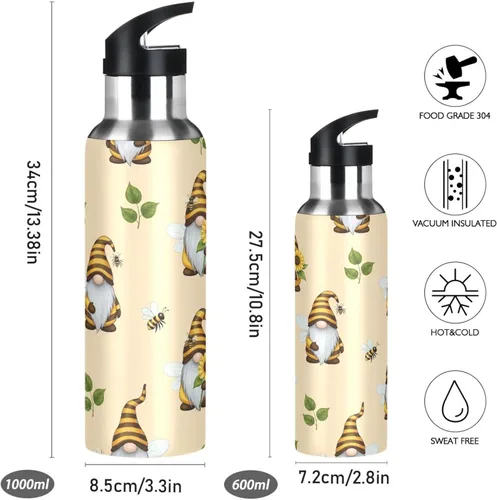 Miniatura 2 de Insulated Stainless Steel Water Bottle with Straw 20 Oz, Leakproof Water Bottles for Gym Outdoor Travel School, Gnomes Bees