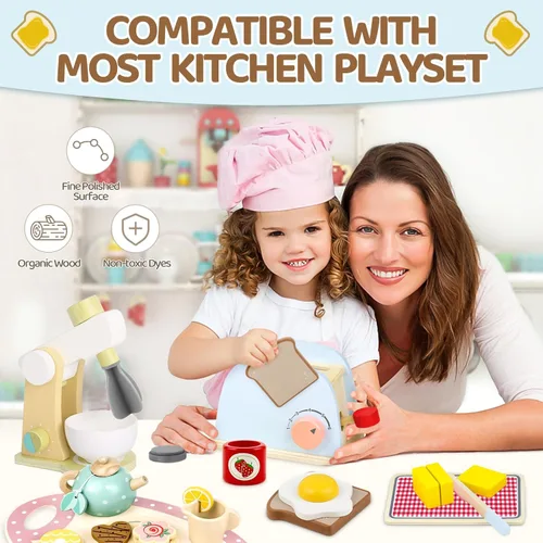 Miniatura 4 de Airlab Play Accesorios de Cocina para Niños Pequeños 1-3 Tostadora Emergente de Madera Juguete de Comida de Juego Niños Edad 1 2 3, Pan